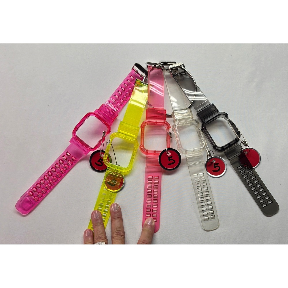 5 Pack Jelly TPU Watch Bands for Apple Watch Case Bumper Strap Neon Clear Grey